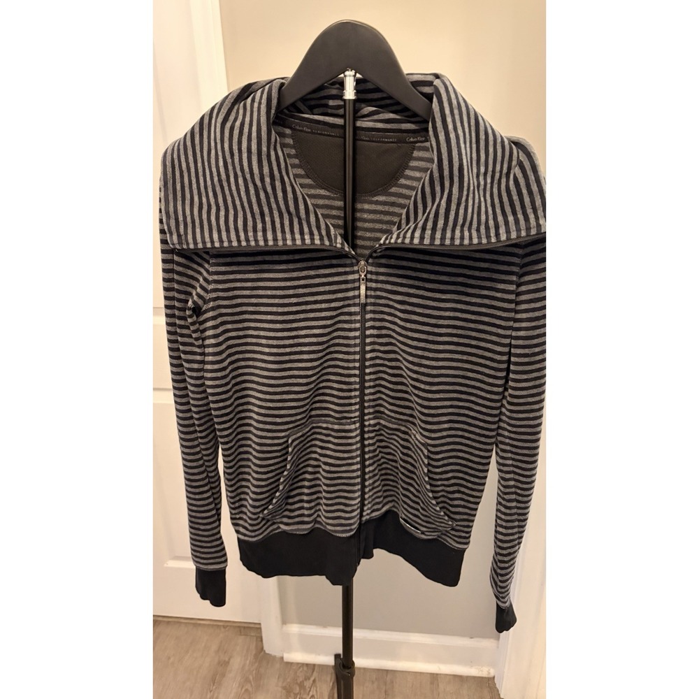 Calvin Klein Performance Striped Zip-Up Sweatshirt Hoodless Jacket M
